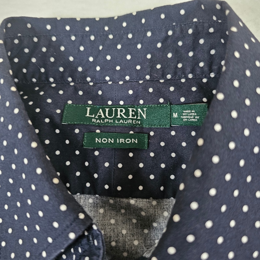 Lauren Ralph Lauren Womens Navy Blue Polka Dot Non Iron Cotton Shirt Medium - Picture 2 of 9